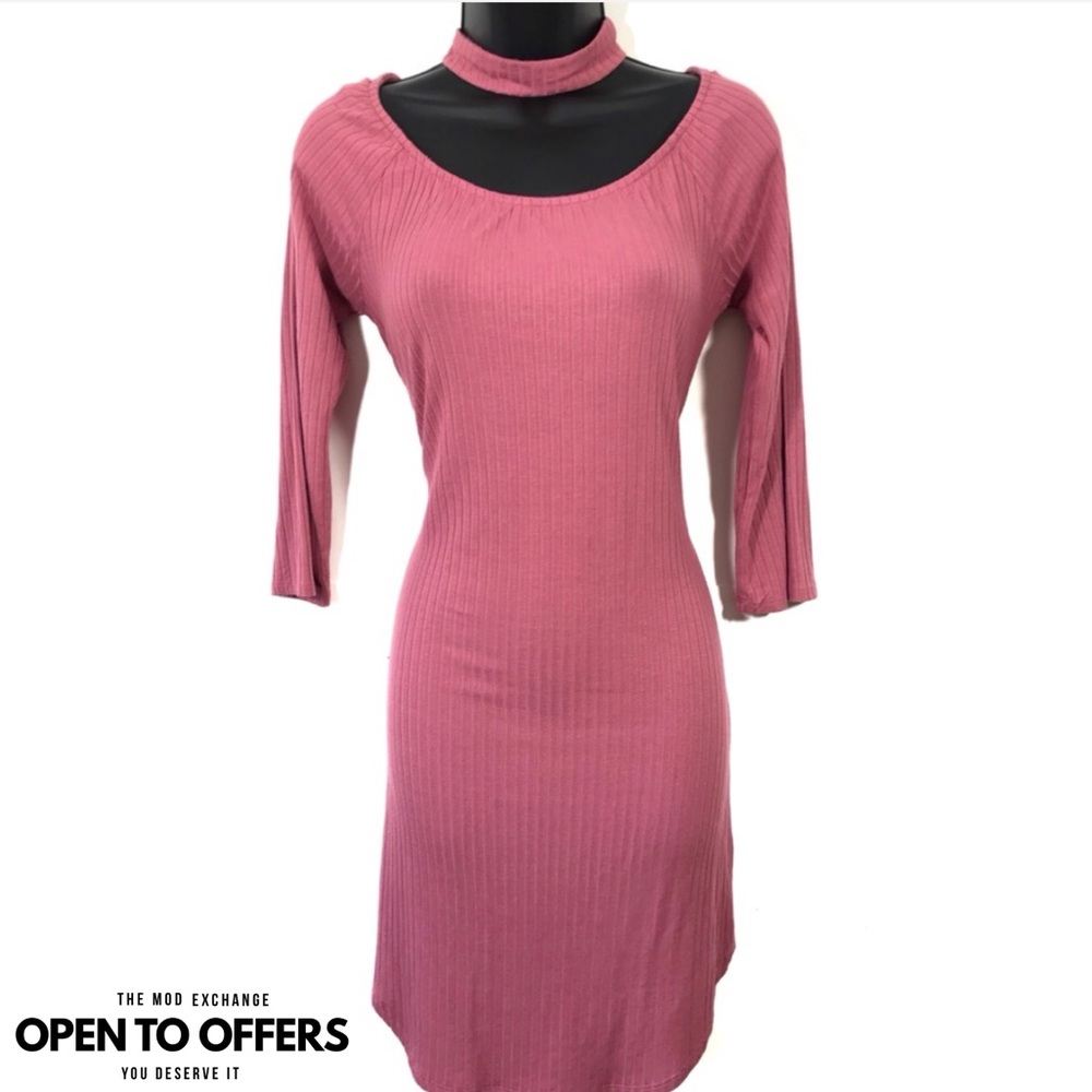 Long Sleeve Stretch Ribbed Bodycon Dress